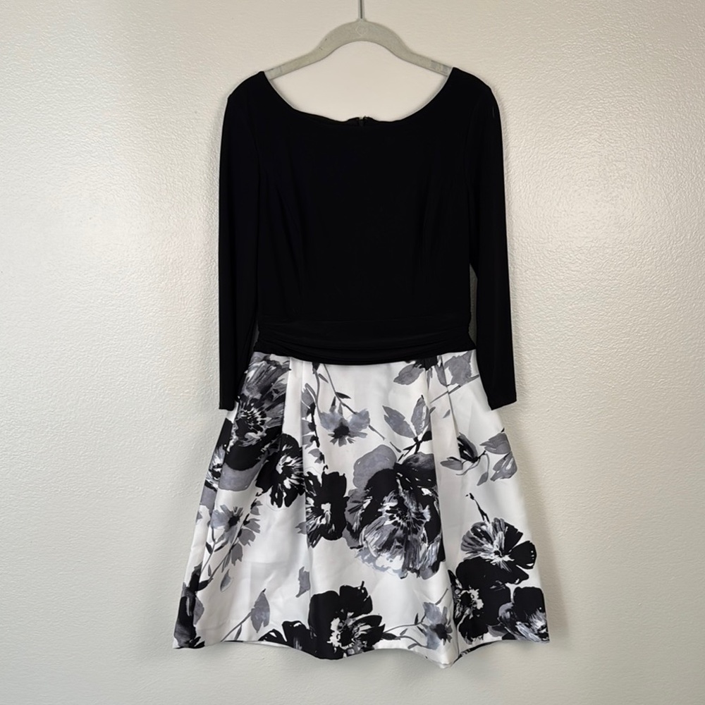American Living Black and White Floral Long Sleeve Dress